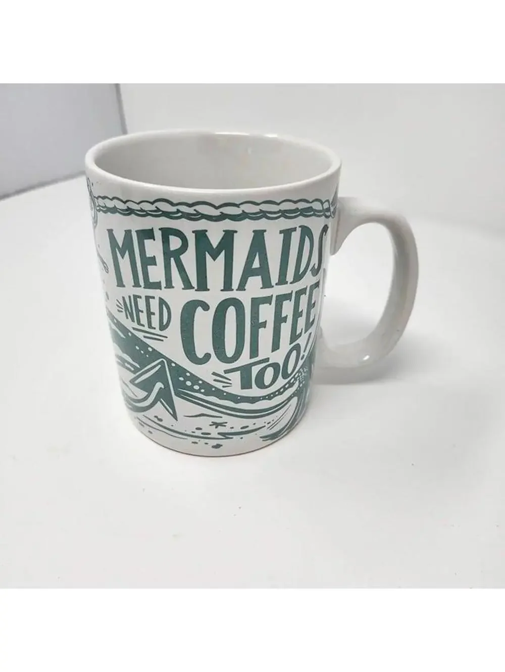 Mermaids Need Coffee Too Oversized Ceramic Mug Primitives by Kathy White & Aqua